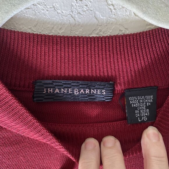Jhane‎ Barnes 100% Silk Burgundy Long Sleeve Sweater Mens L Pullover Holiday - Picture 2 of 9